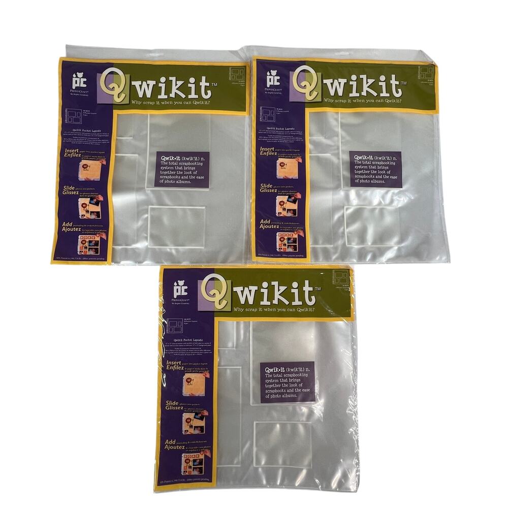 QWIKIT Scrapbook Pocket Page Protectors 12x12 4 Pocket Layout 3 Pack 12 Sheets